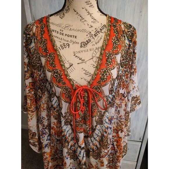 Boston proper Vneck sheer  poncho Small Embellished Boho Beachy Cottage Core - Picture 4 of 12